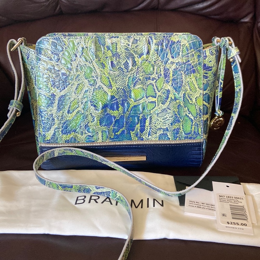 BRAHMIN Carrie Crossbody Green Viper Mackay leather